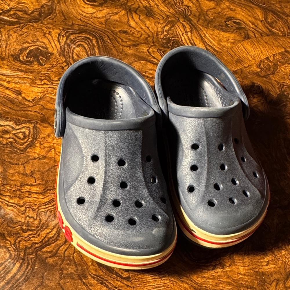 CROCS Kids' Gray Clogs with Red Accents